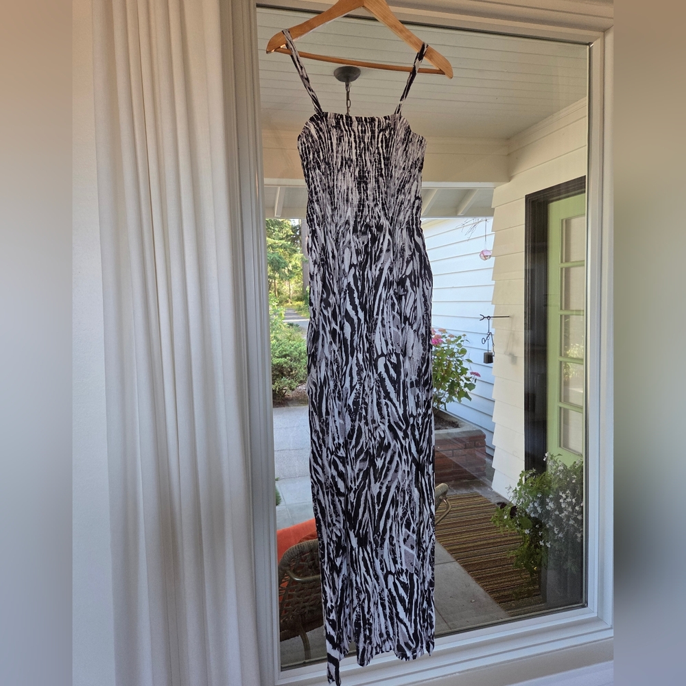 Cyn By Cynthia Mehra Zebra Print One Size Cover Up Spahhetti Strap Maxi Dress